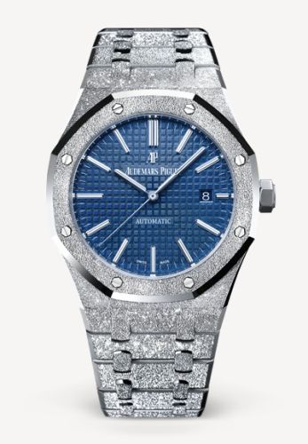 Royal Oak 15410 Frosted White Gold / Blue
